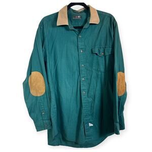 Vintage 50s Abercrombie & Fitch Green Hunting Shirt Suede Patches XL